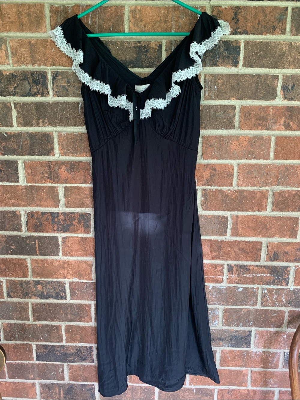 Universal Thread Black Nightgown Dress with White Lace Trim